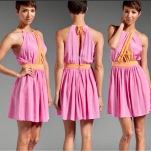 Juicy Couture silk women dress. Orange and pink. Cut out size 8